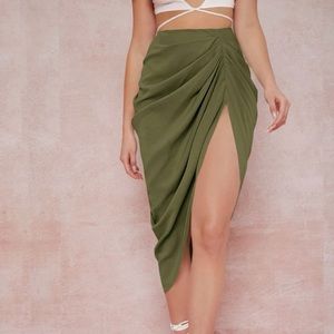 High waist midi skirt olive green